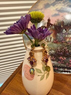 Gold-Tone Purple & Green Crystal Drop Earrings